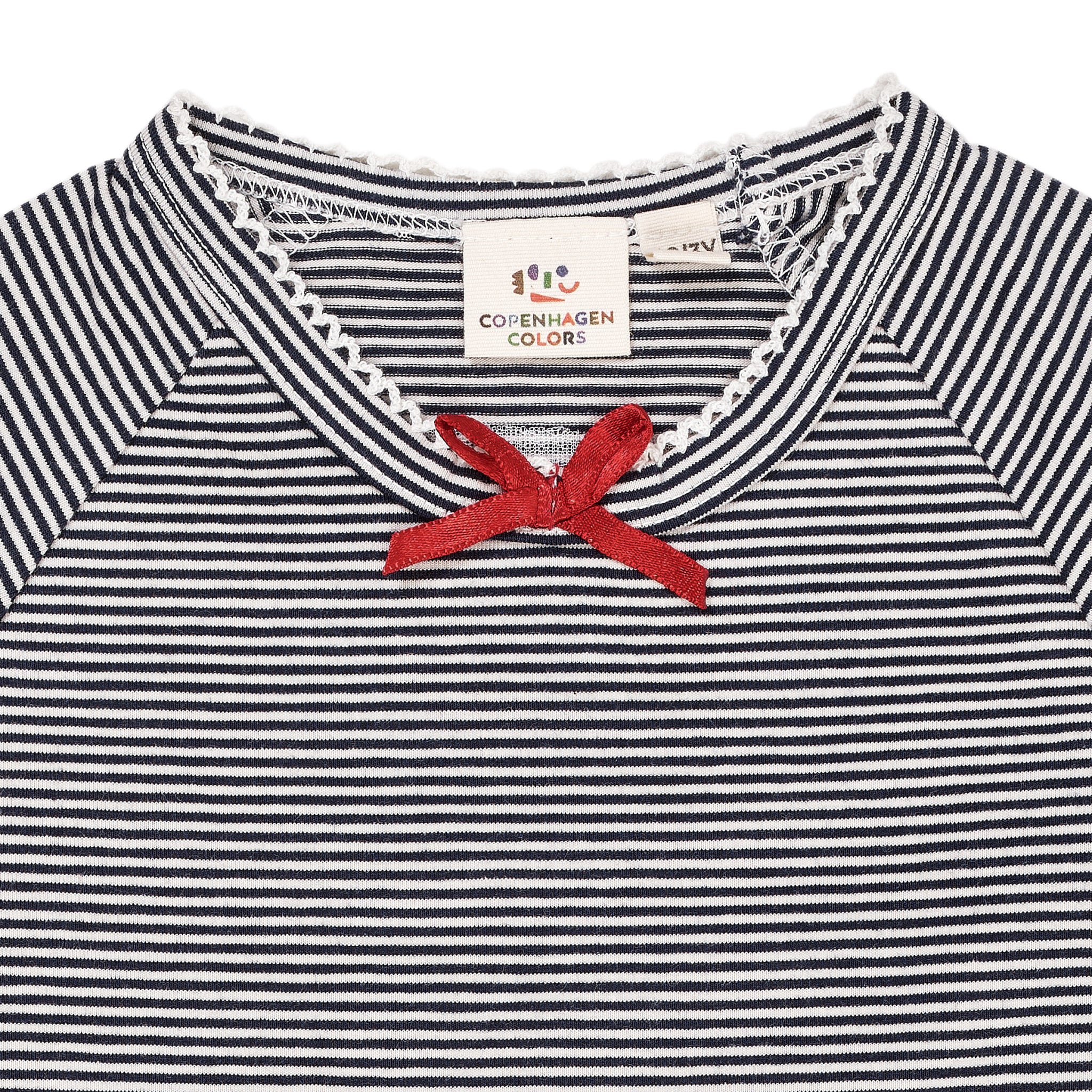 STRIPED LS TEE W. BOW - NAVY/CREAM STRIPE