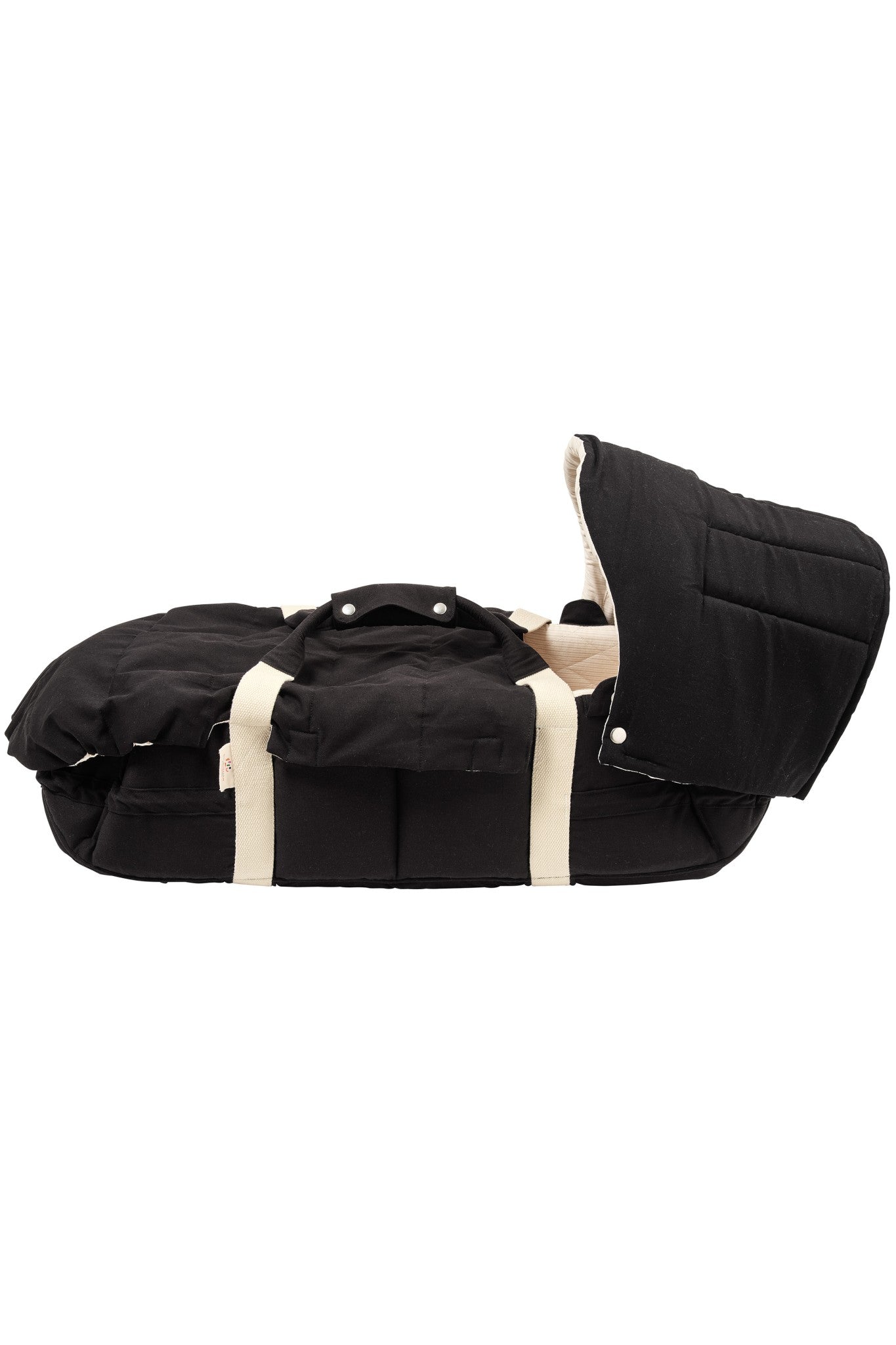 2 IN 1 HOOD FOR LIFT AND PRAM PILLOW - BLACK SOLID W. CREAM STRIPE