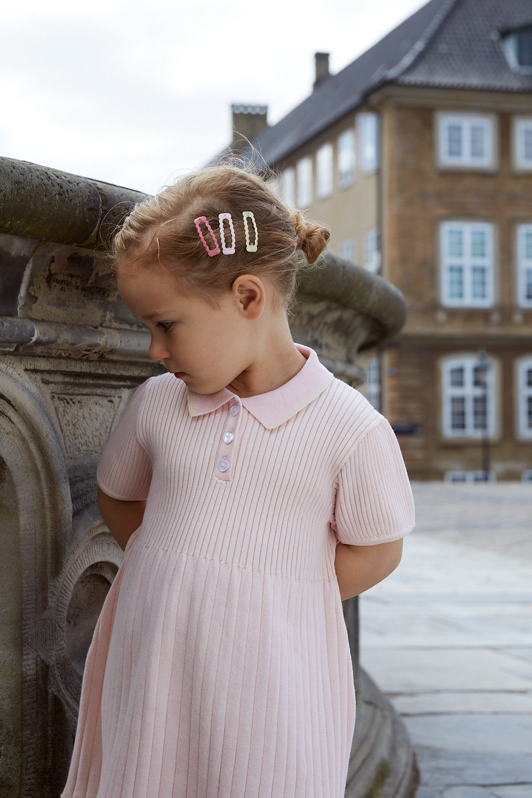 RIB POLO KNITTED DRESS - BALLERINA/CREAM COMB.