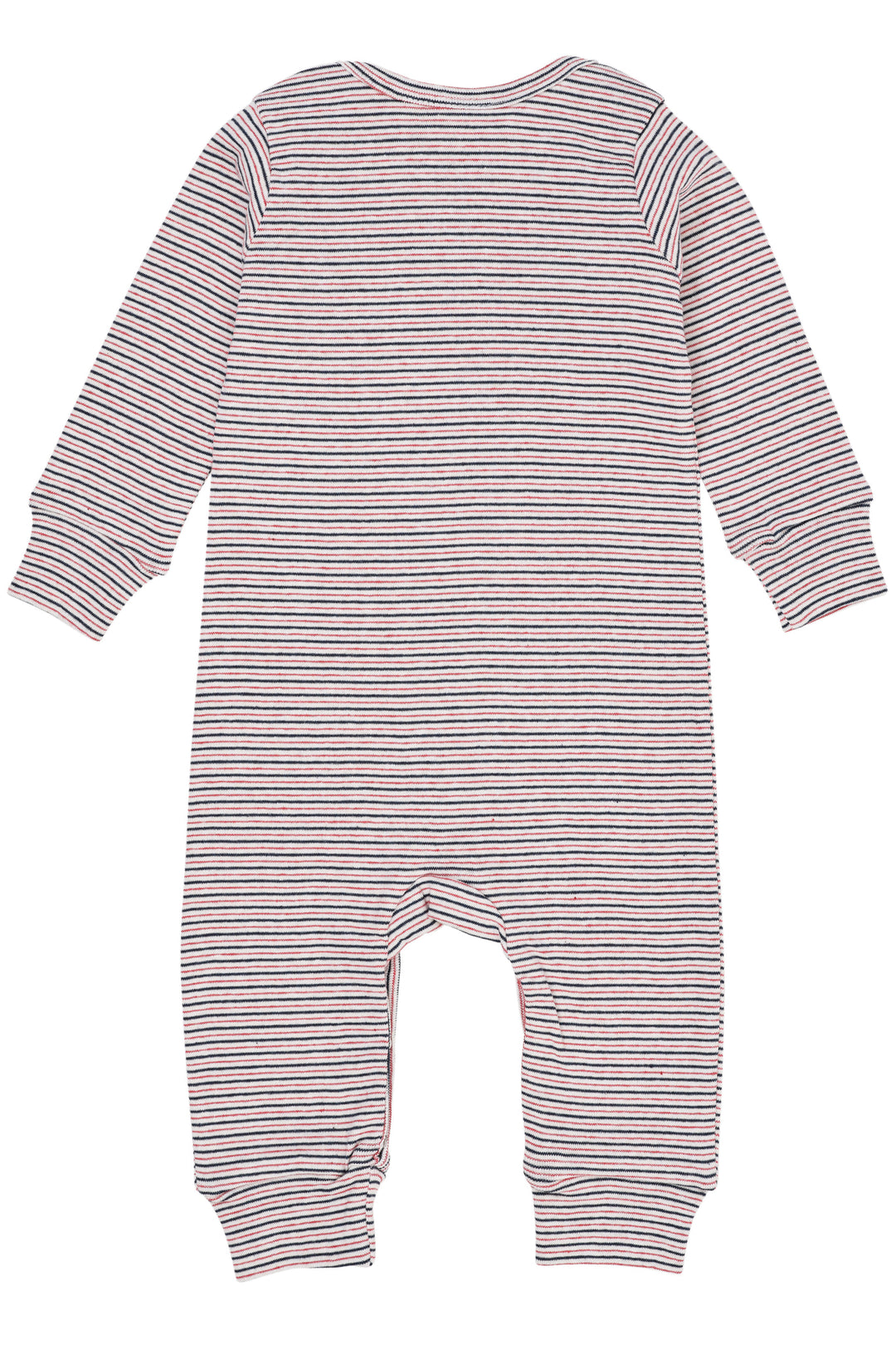 STRIPED LONG SLEEVED ROMPER W. LAPNECK - BLUE RED STRIPE