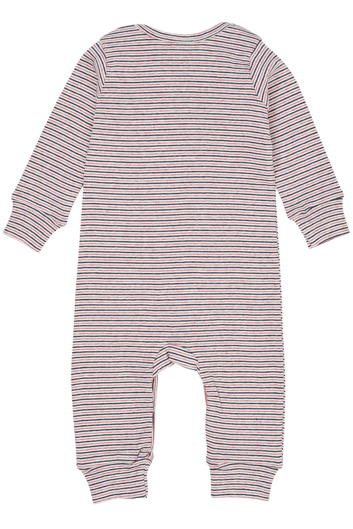 STRIPED LONG SLEEVED ROMPER W. LAPNECK - BLUE RED STRIPE