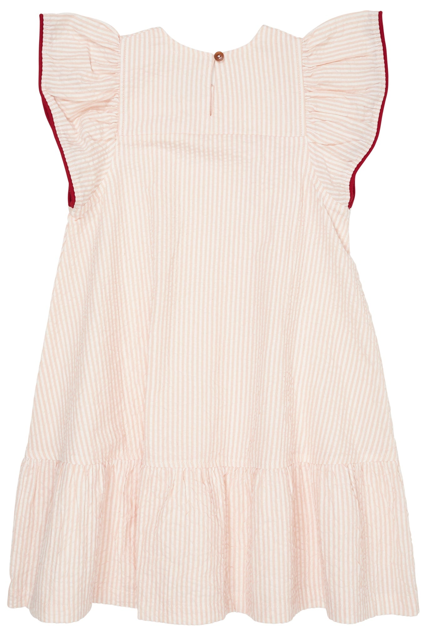 SEERSUCKER DRESS W. FRILL SLEEVES - DUSTY ROSE W CREAM STRIPE W. BERRY