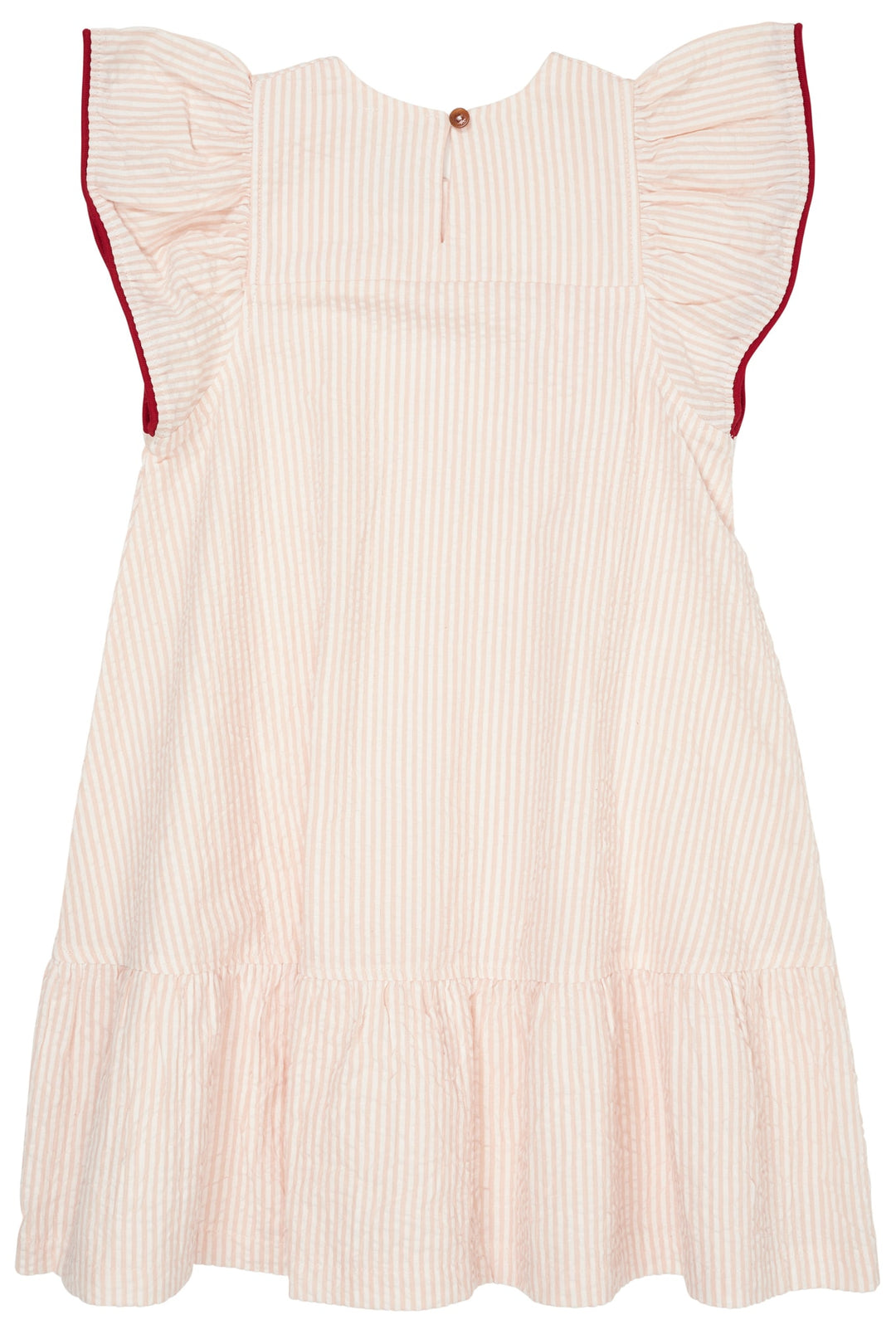 SEERSUCKER DRESS W. FRILL SLEEVES - DUSTY ROSE W CREAM STRIPE W BERRY