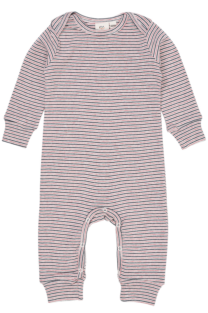 STRIPED LONG SLEEVED ROMPER W. LAPNECK - BLUE RED STRIPE