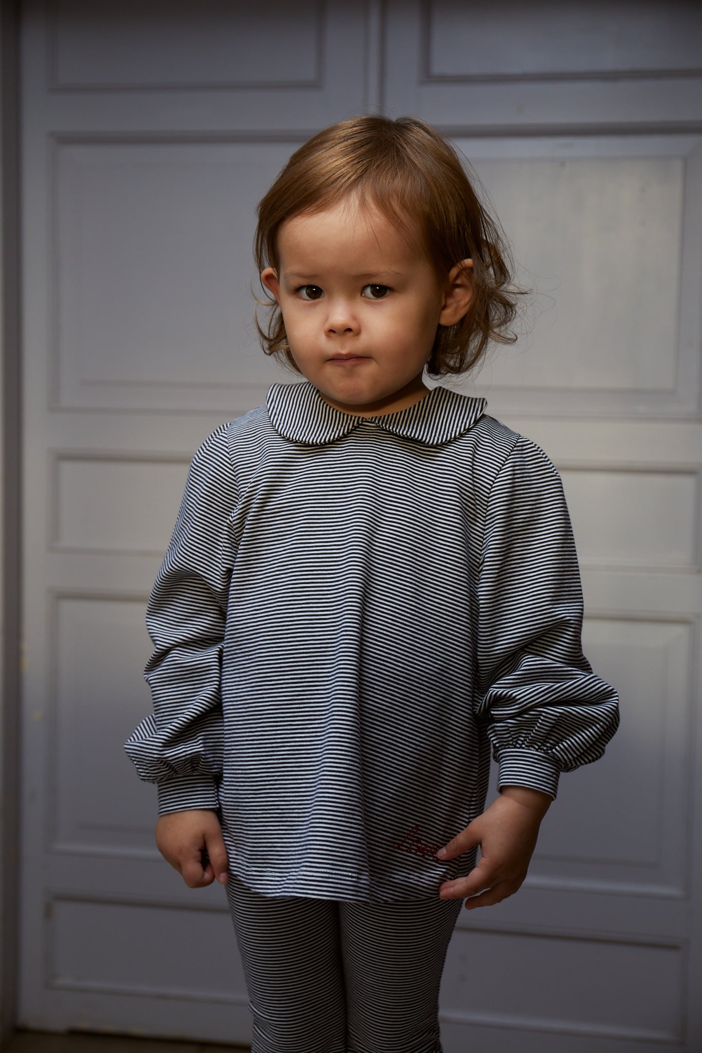 STRIPED BLOUSE W. COLLAR LS - NAVY/CREAM STRIPE