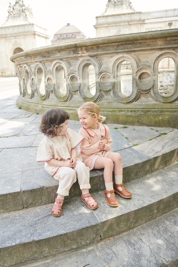 SEERSUCKER BLOUSE W. CONTRAST EDGE - DUSTY ROSE W CREAM STRIPE