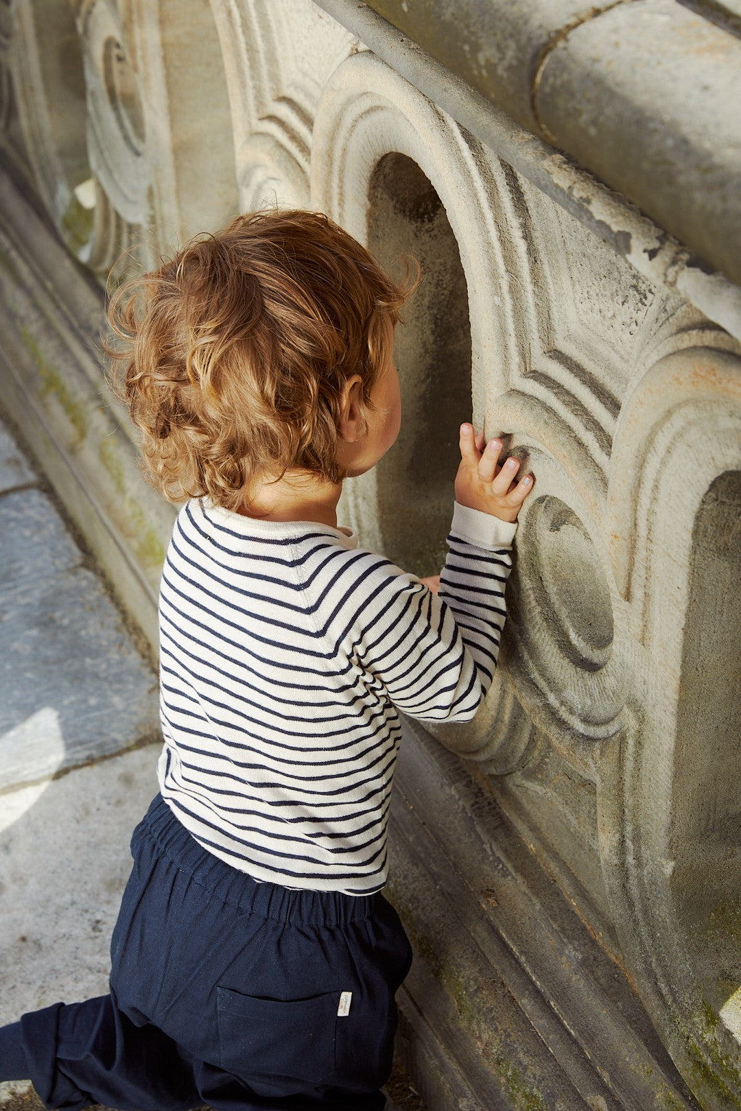 LT. KNITTED T-SHIRT LS - CREAM/NAVY COMB.