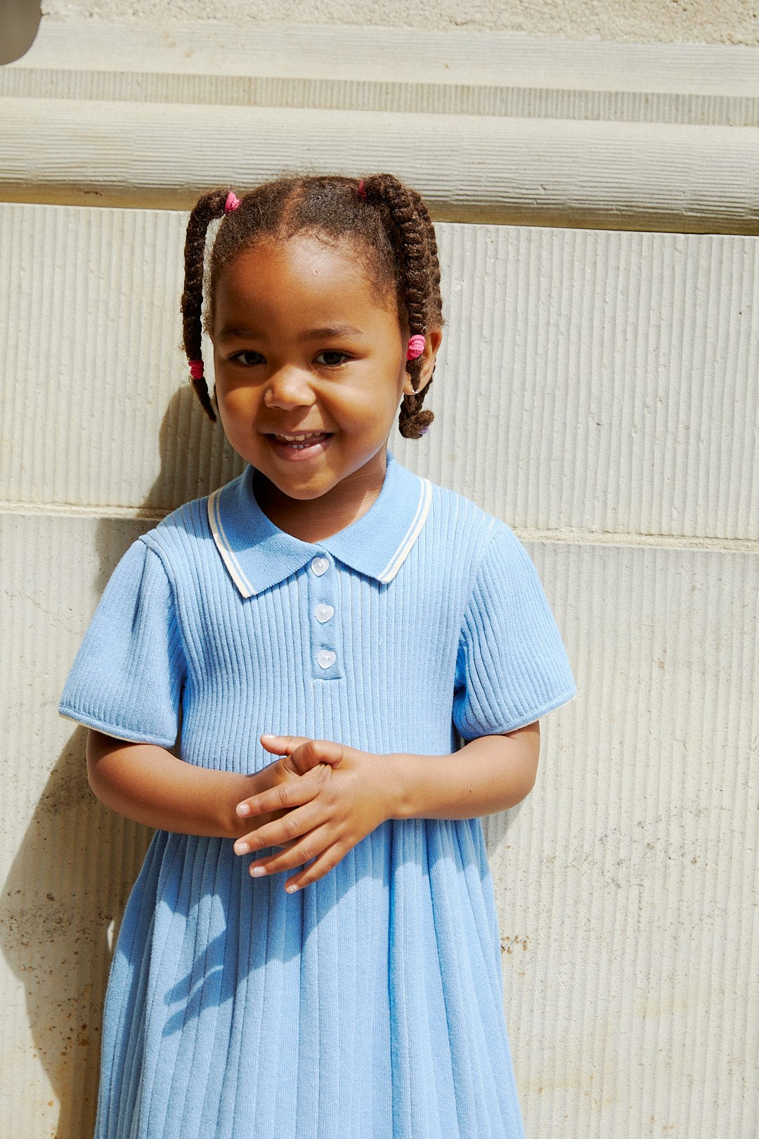 RIB POLO KNITTED DRESS - SKY BLUE/CREAM COMB.