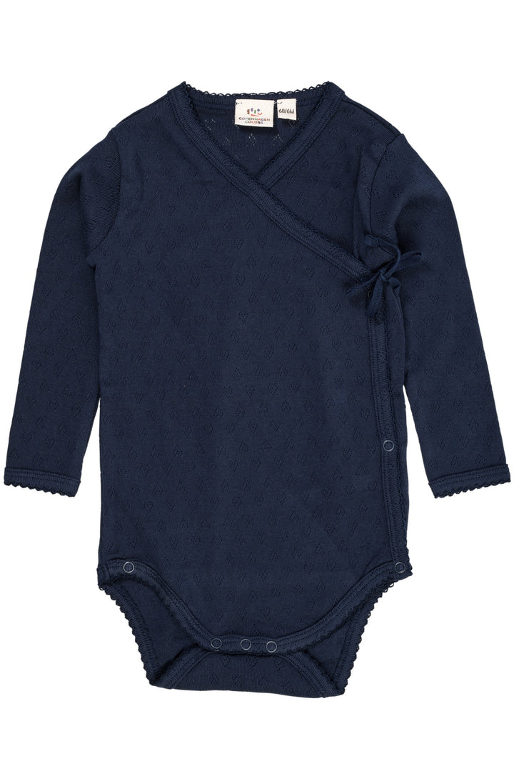 POINTELLE HEART CROSSOVER BODY LS - NAVY