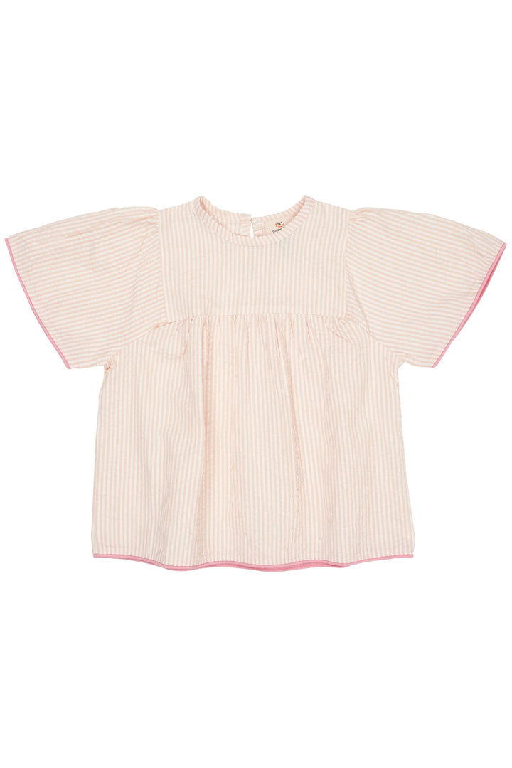 SEERSUCKER BLOUSE W. CONTRAST EDGE - DUSTY ROSE W CREAM STRIPE W PINK