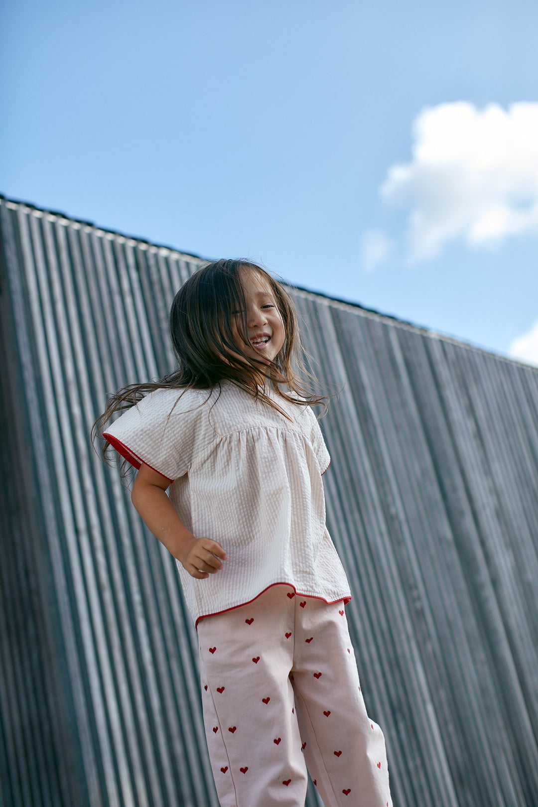 SEERSUCKER BLOUSE W. CONTRAST EDGE - DUSTY ROSE W CREAM STRIPE