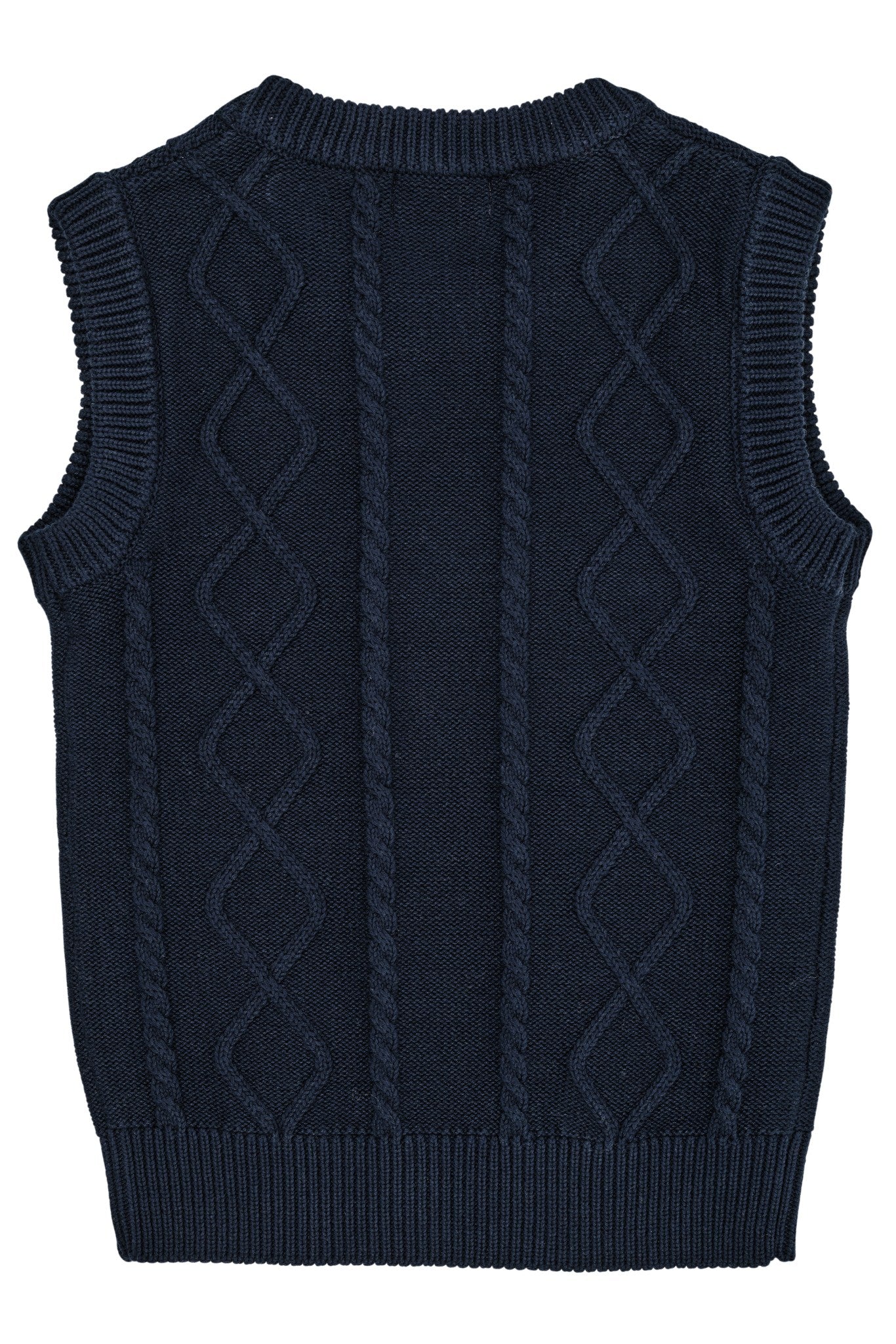 KNITTED CABLE VEST - NAVY