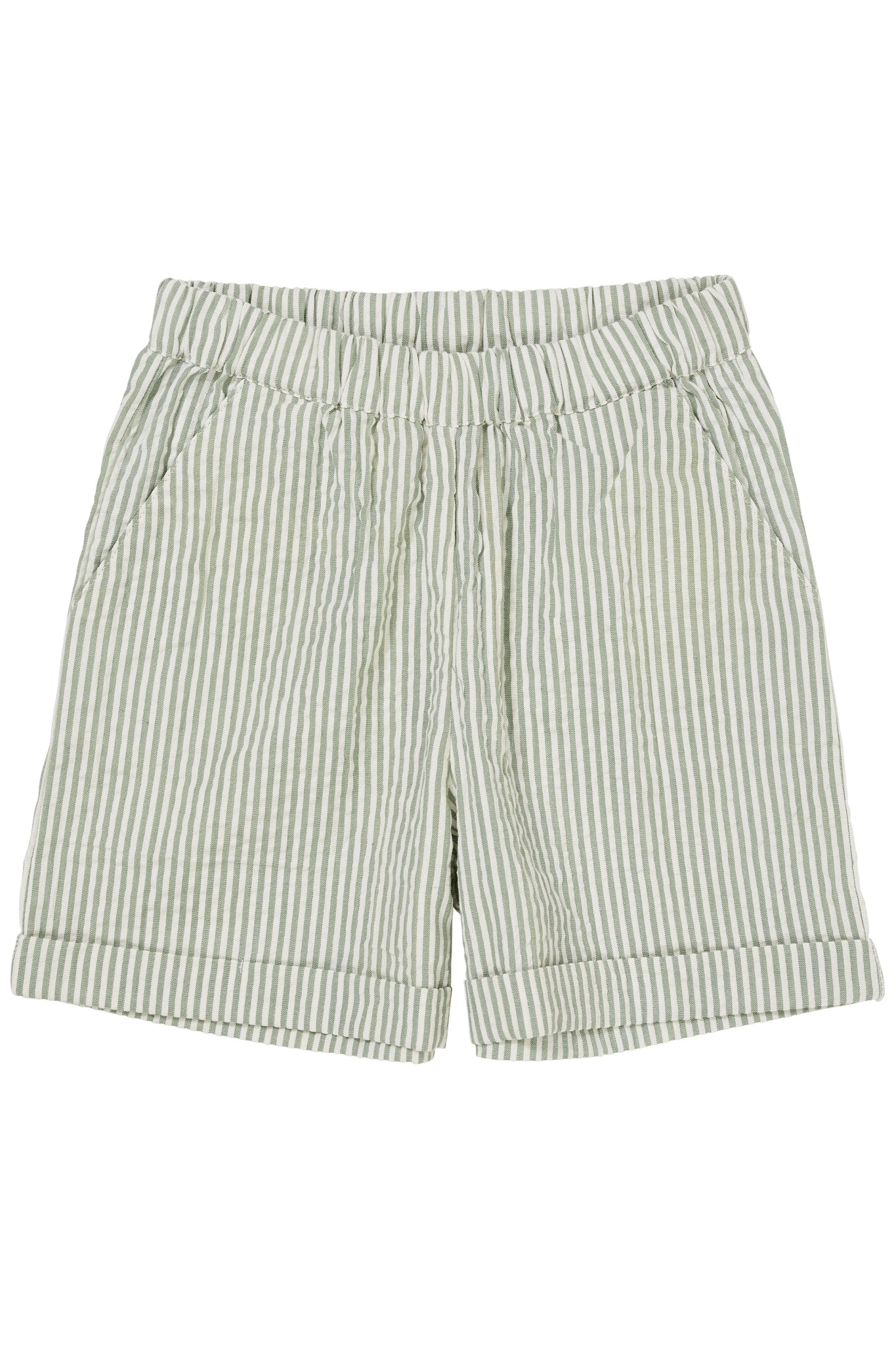 SEERSUCKER SHORTS SPORTY - GREEN W CREAM STRIPE