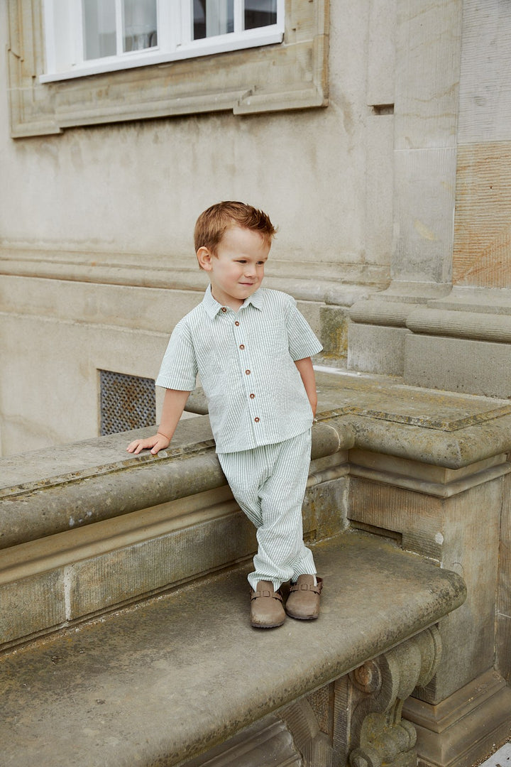 SEERSUCKER PANTS - GREEN W CREAM STRIPE