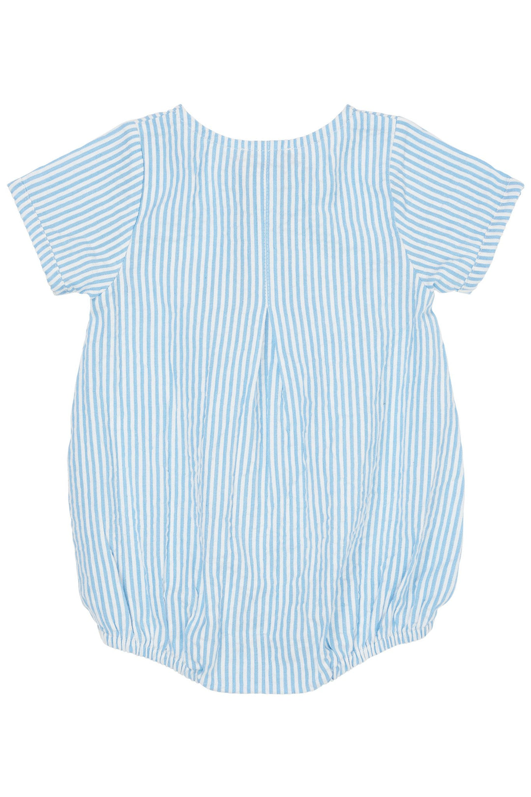 SEERSUCKER ROMPER W. SLEEVES - SKY BLUE W CREAM STRIPE