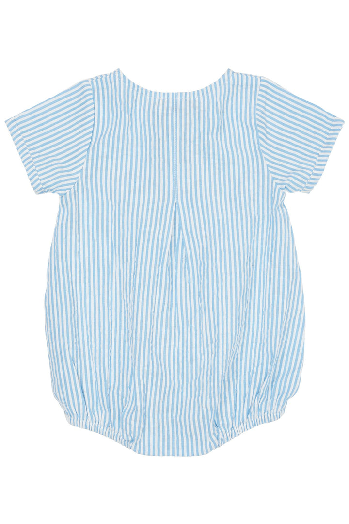 SEERSUCKER ROMPER W. SLEEVES - SKY BLUE W CREAM STRIPE