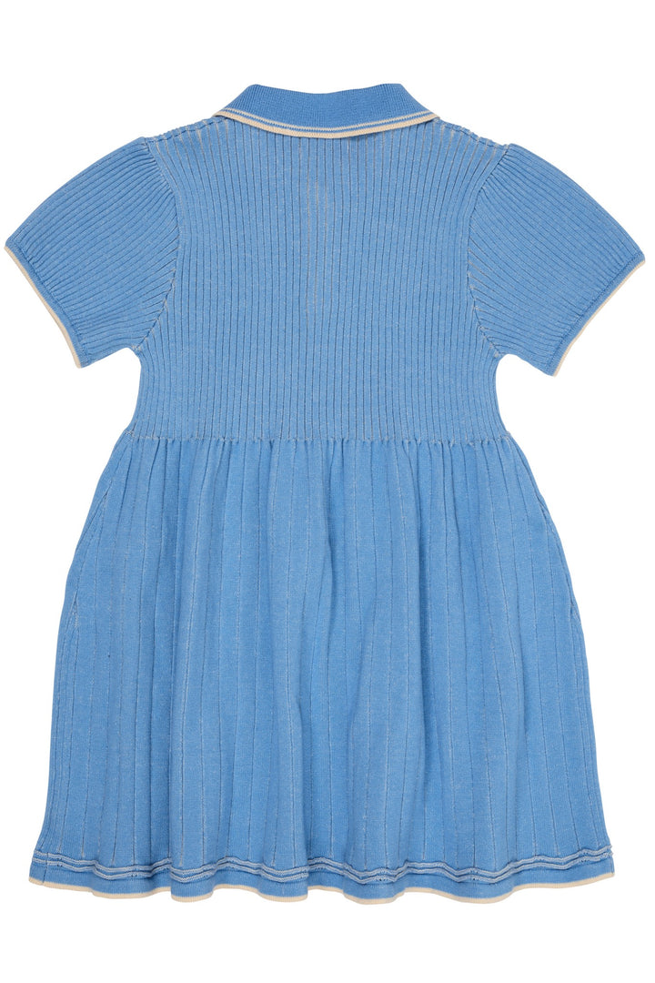 RIB POLO KNITTED DRESS - SKY BLUE/CREAM COMB.