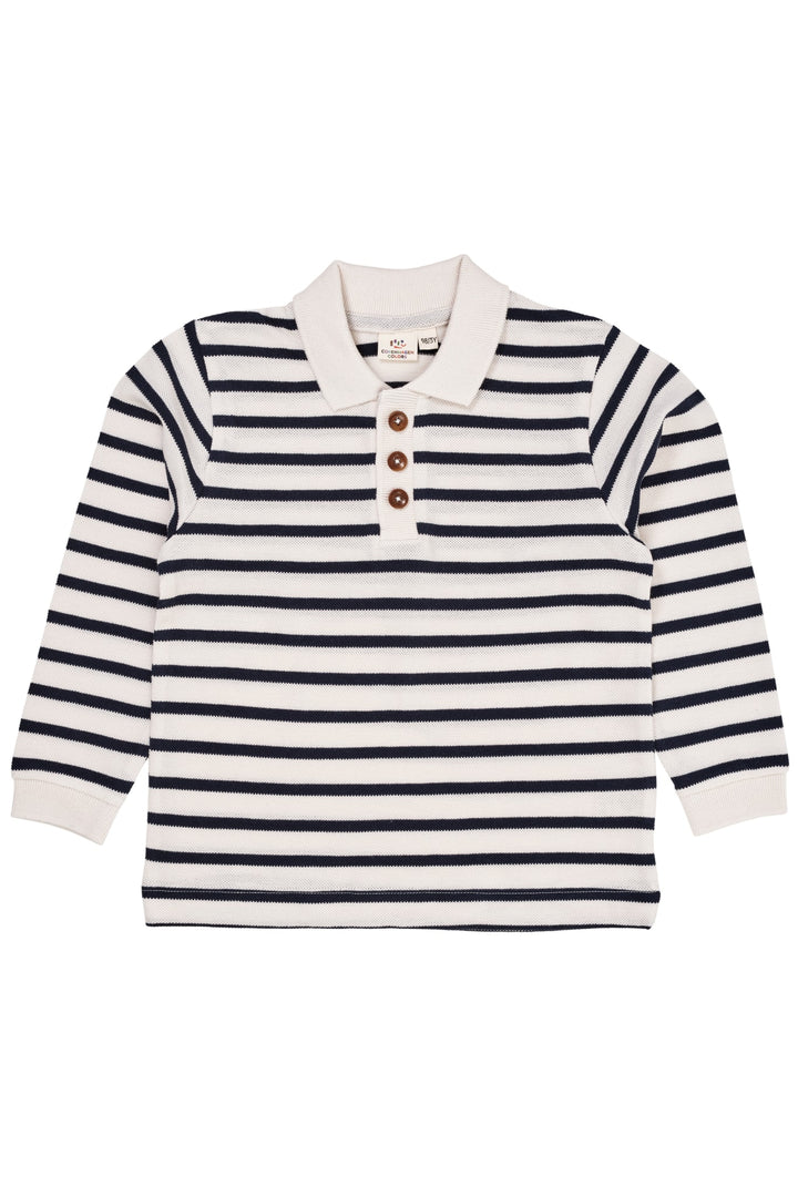 STRIPED PIQUE POLO W. LS - NAVY/CREAM STRIPE