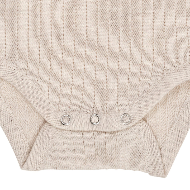 MERINO LS RIB BODYSTOCKING - PALE CREAM MELANGE