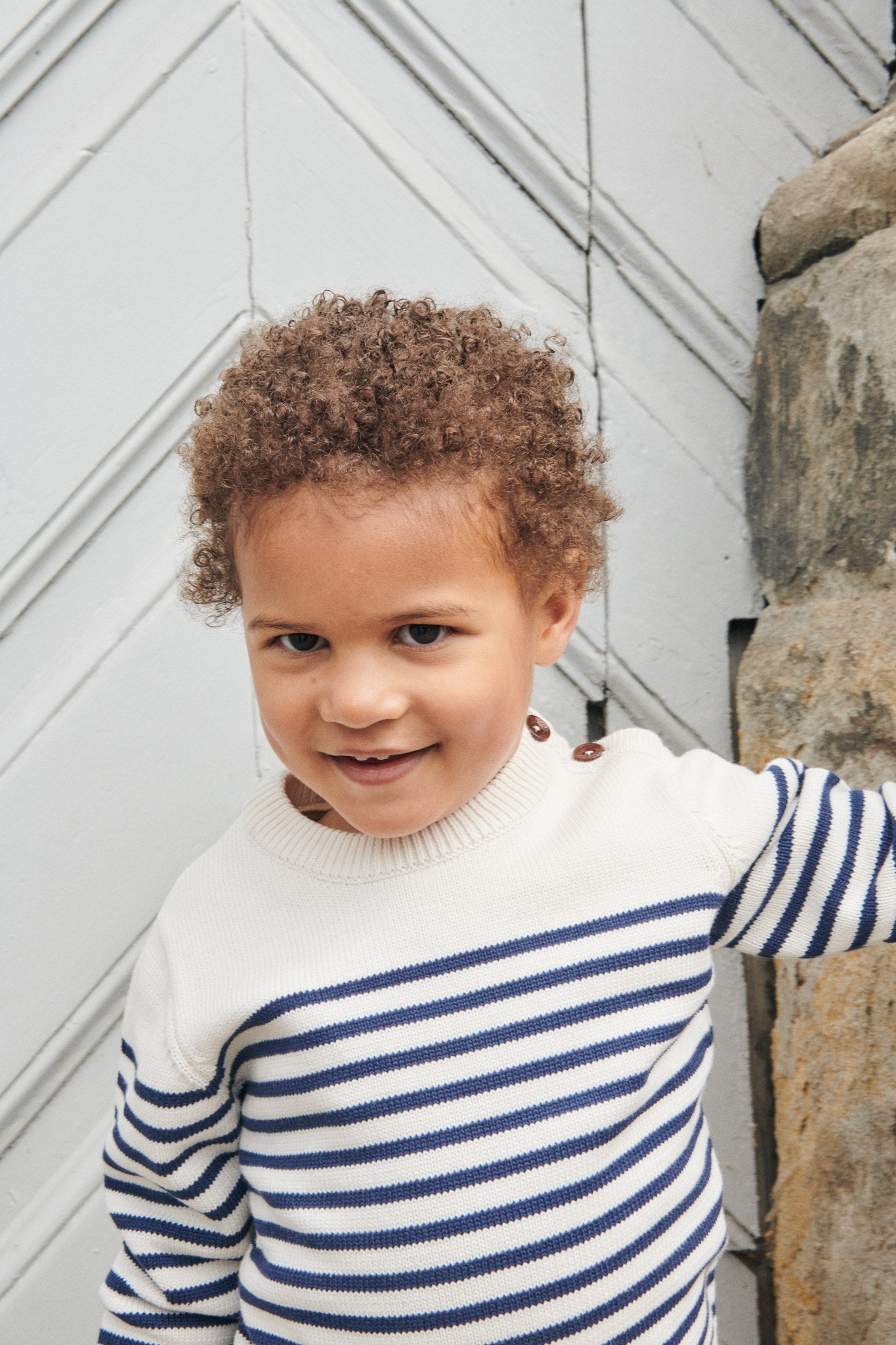 KNITTED STRIPED SAILOR JUMPER - CREAM NAVY COMBI