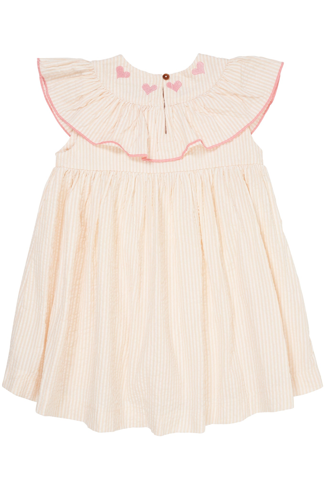 SEERSUCKER DRESS W. HEART - DUSTY ROSE W CREAM STRIPE W PINK