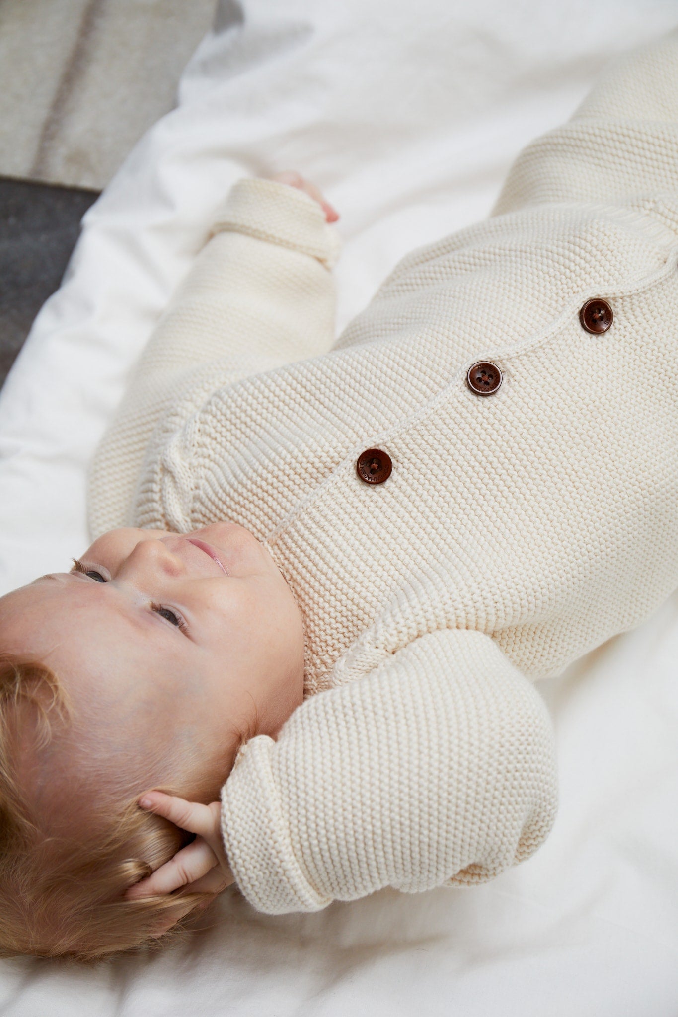 CLASSIC BABY COTTON CABLE CARDIGAN - CREAM