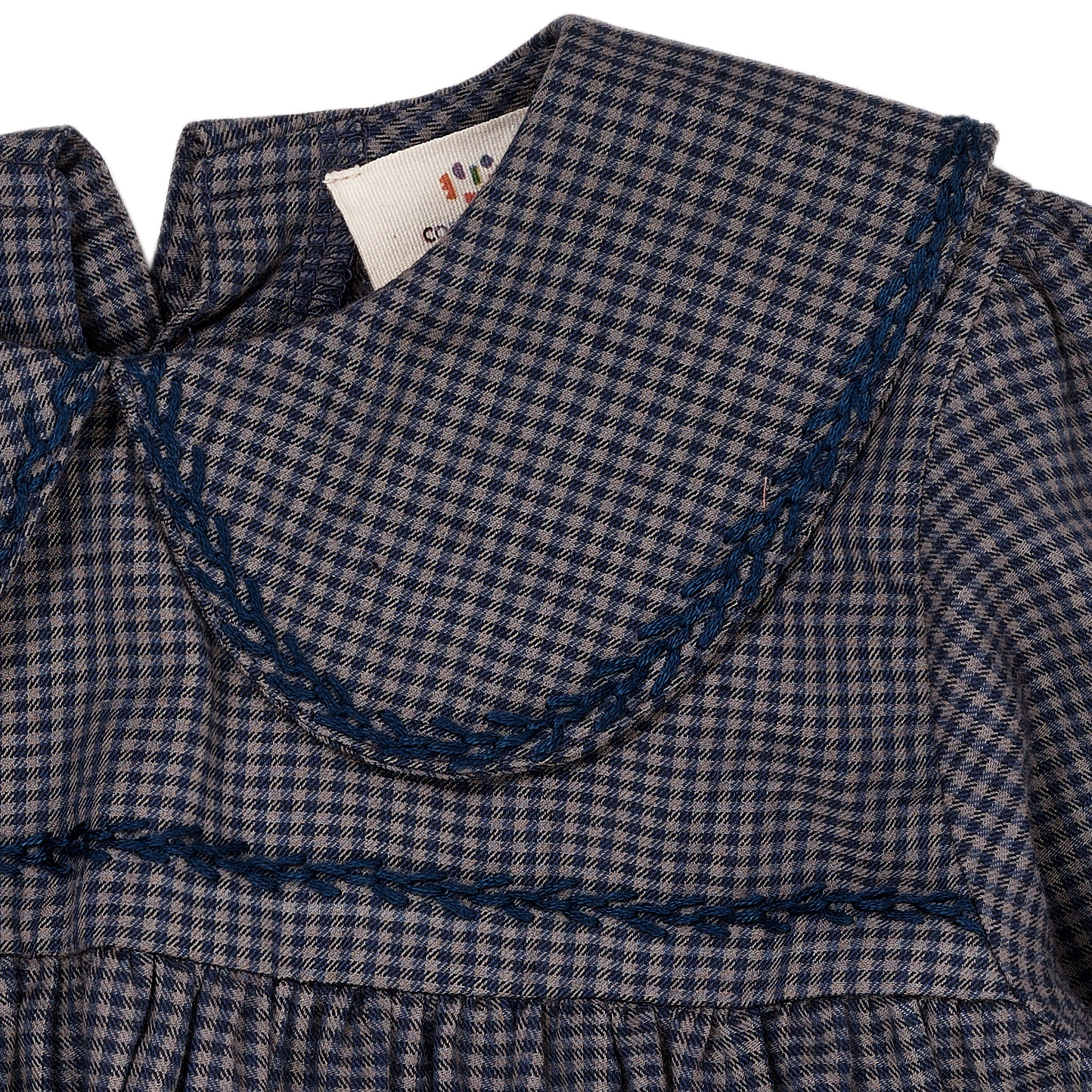 CHECK BLOUSE W. COLLAR - NAVY CHECK COMBI