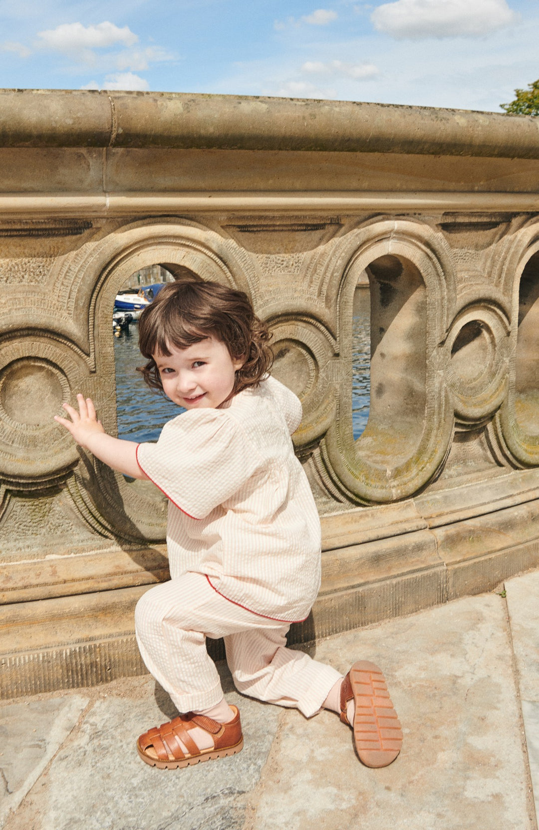 SEERSUCKER BLOUSE W. CONTRAST EDGE - DUSTY ROSE W CREAM STRIPE