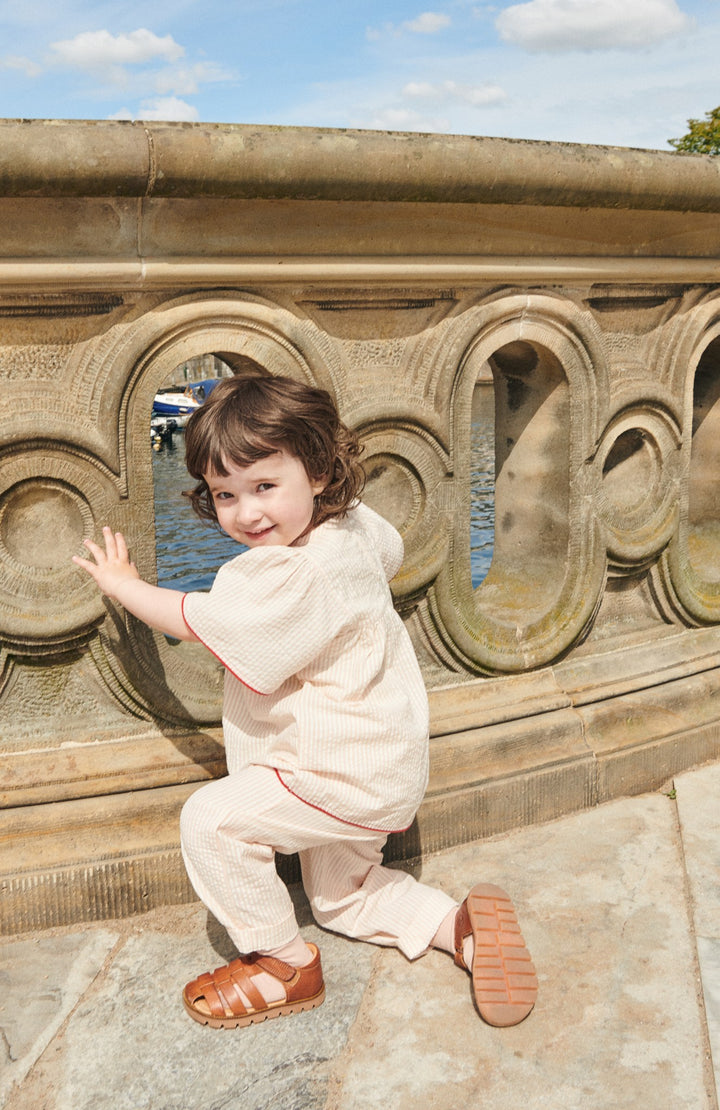 SEERSUCKER BLOUSE W. CONTRAST EDGE - DUSTY ROSE W CREAM STRIPE