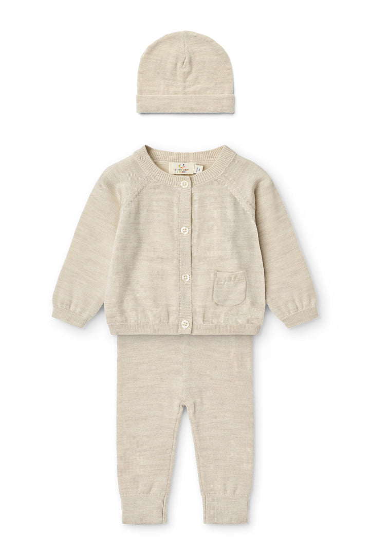 Classic Merino Baby Set - Pale Cream Melange