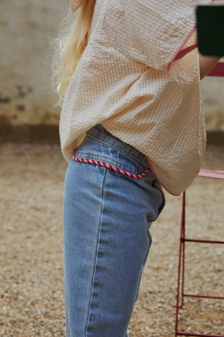SEERSUCKER BLOUSE W. CONTRAST EDGE - DUSTY ROSE W CREAM STRIPE W PINK