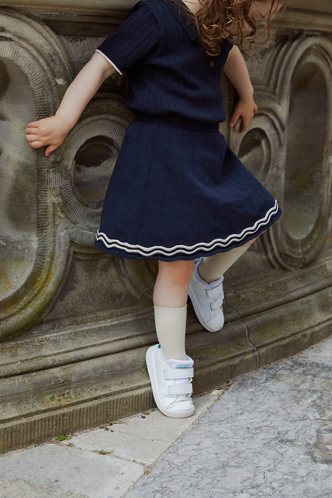 KNITTED TENNIS SKIRT - NAVY/CREAM COMB.