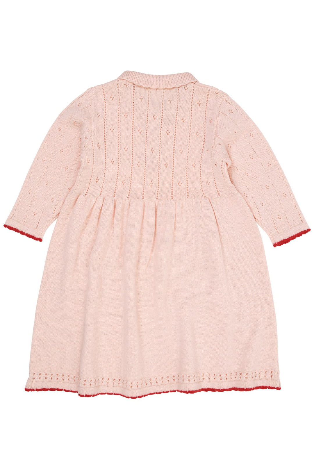 MERINO POINTELLE DRESS W. COLLAR - SOFT PINK/RED COMBI