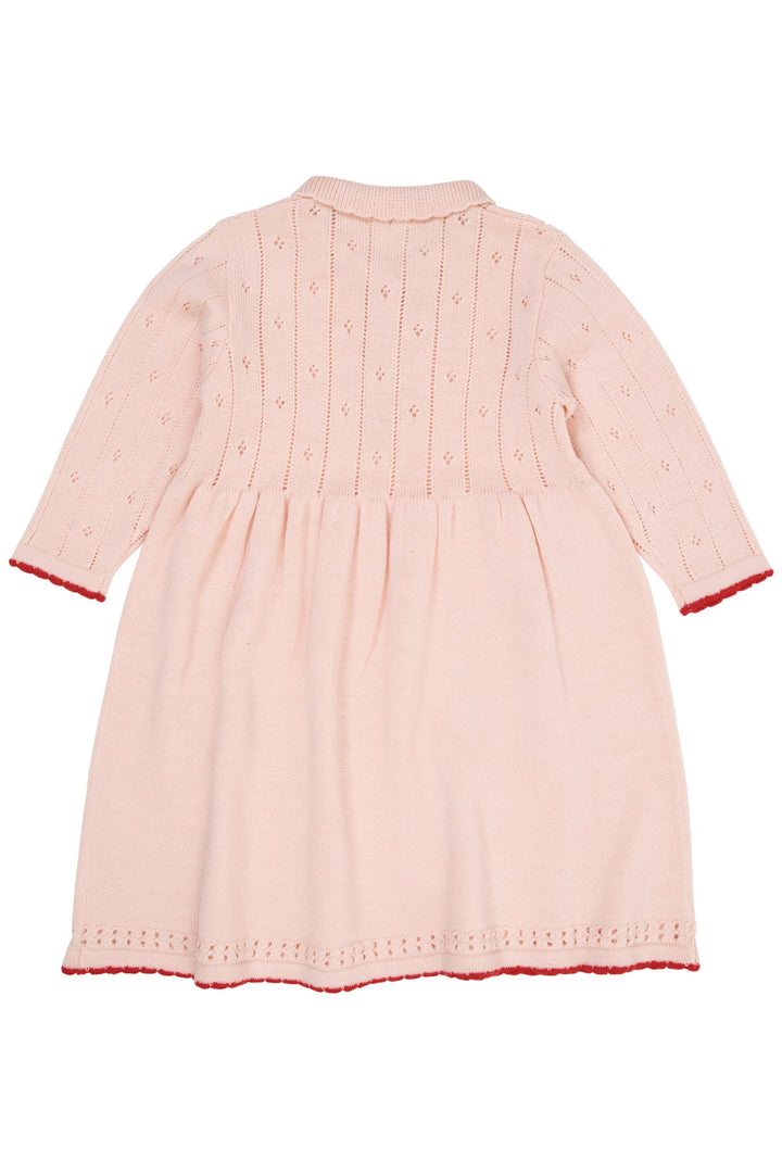MERINO POINTELLE DRESS W. COLLAR - SOFT PINK/RED COMBI