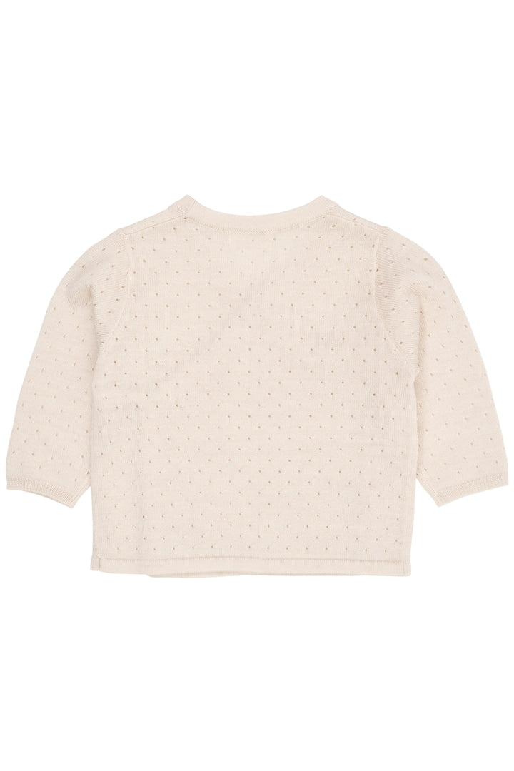 MERINO CROSSOVER CARDIGAN W. HOLE PATTERN - CREAM