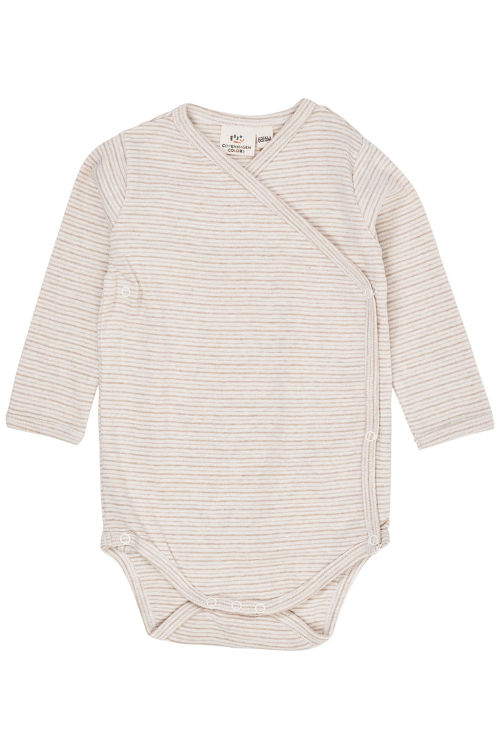 BABY STRIPED WRAP BODY LONG SLEEVE - BEIGE STRIPE