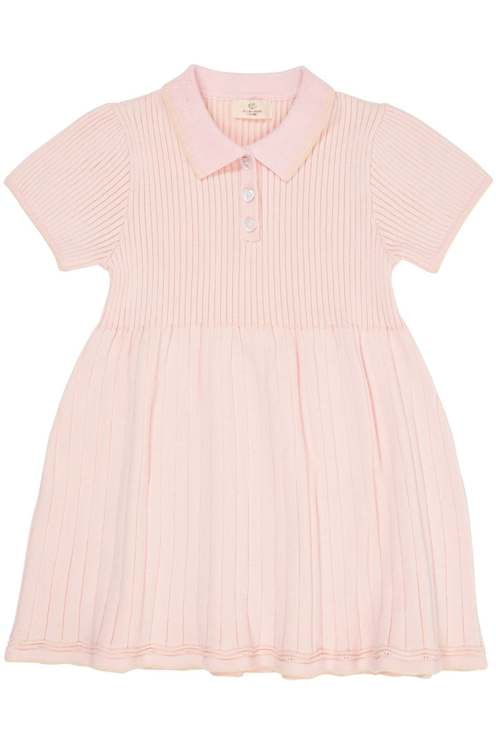 RIB POLO KNITTED DRESS - BALLERINA/CREAM COMB.