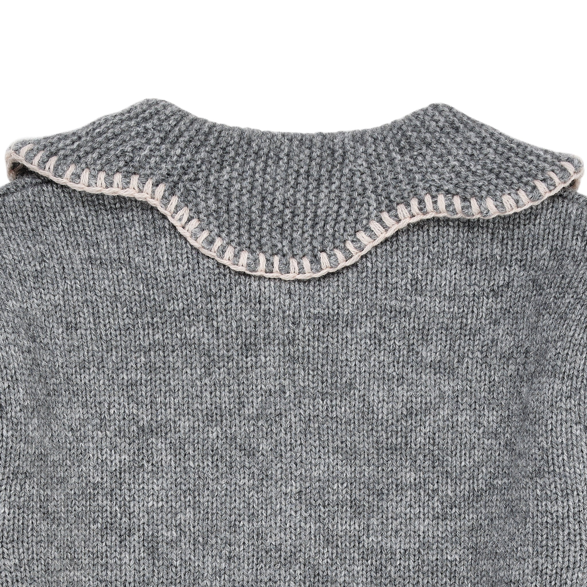 CASHMERE CARDIGAN W. COLLAR - GREY MEL