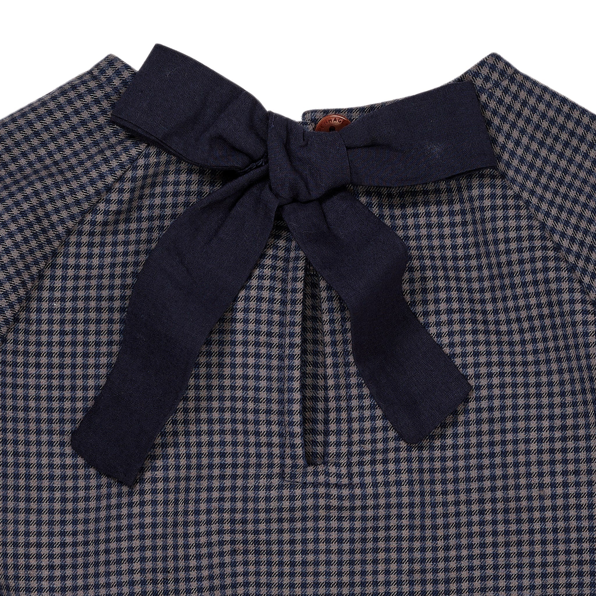 CHECK DRESS W. BOW - NAVY CHECK COMBI