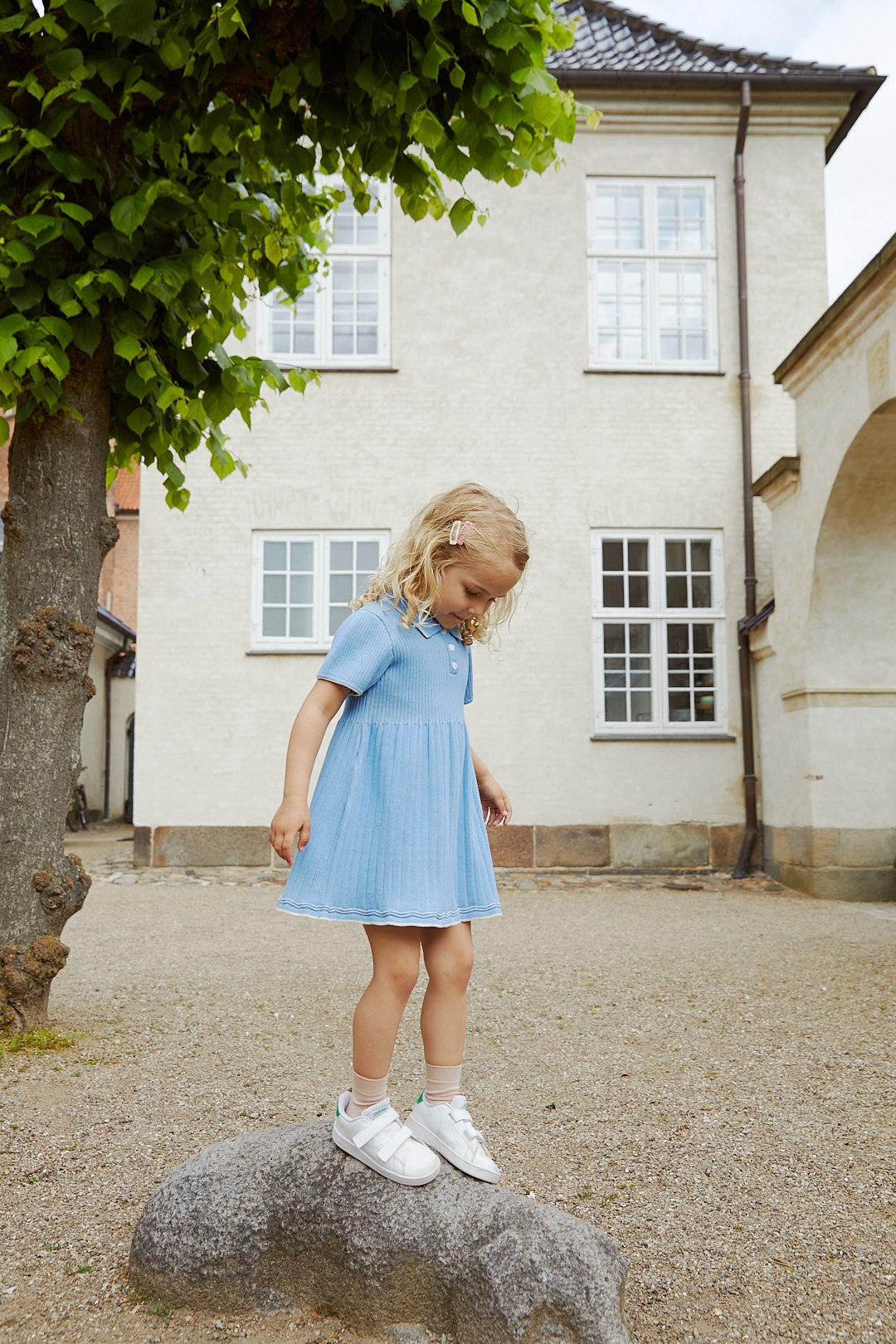 RIB POLO KNITTED DRESS - SKY BLUE/CREAM COMB.