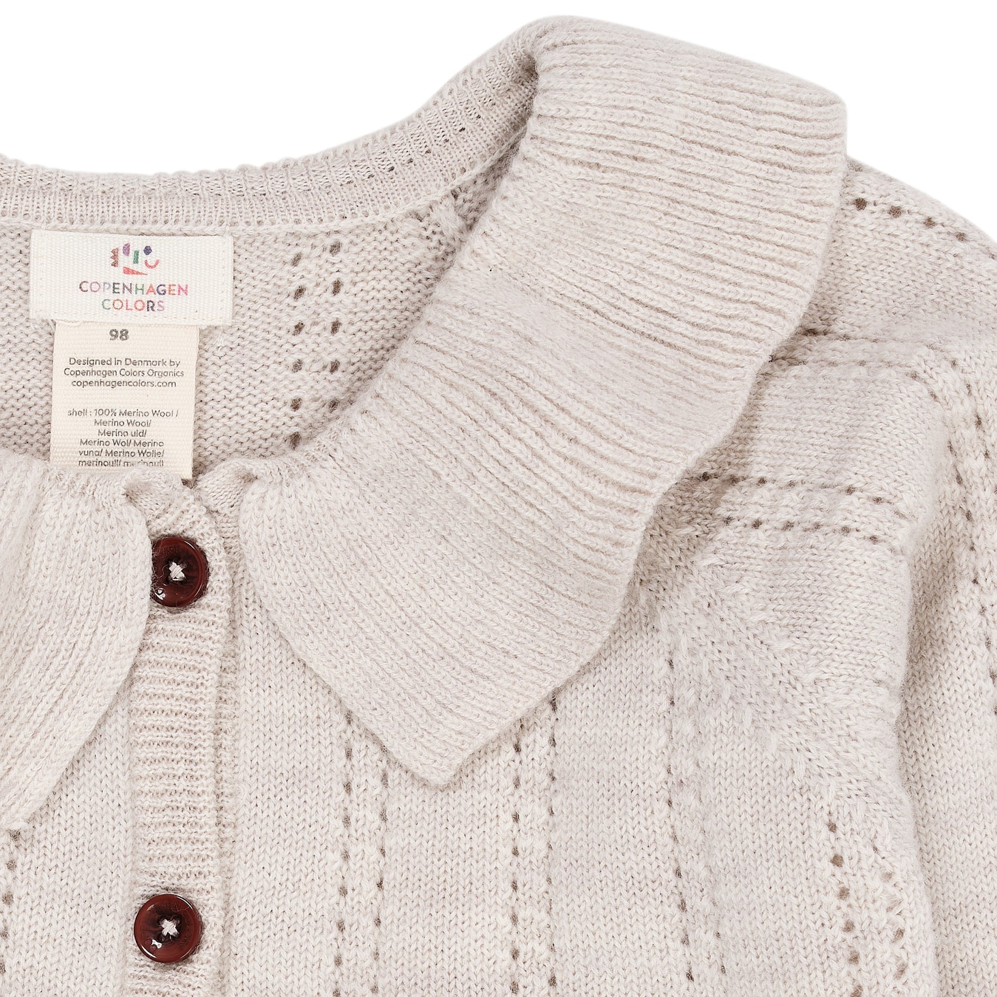 MERINO PATTERN CARDIGAN W. COLLAR - PALE CREAM MELANGE