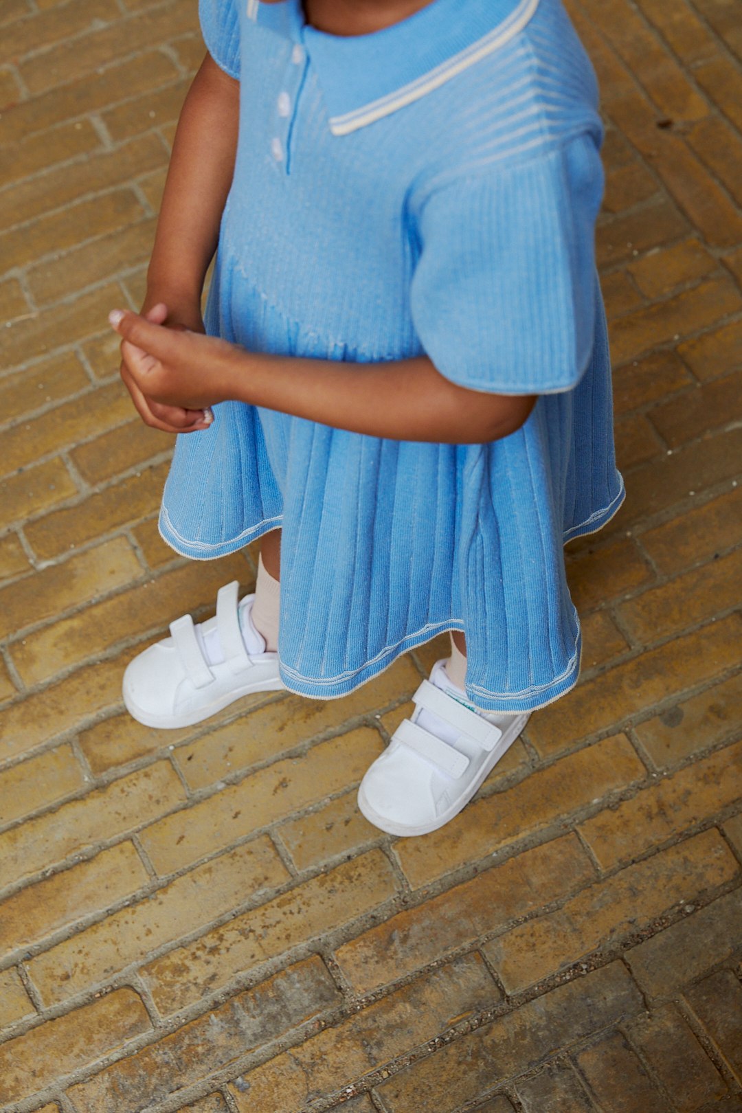 RIB POLO KNITTED DRESS - SKY BLUE/CREAM COMB.