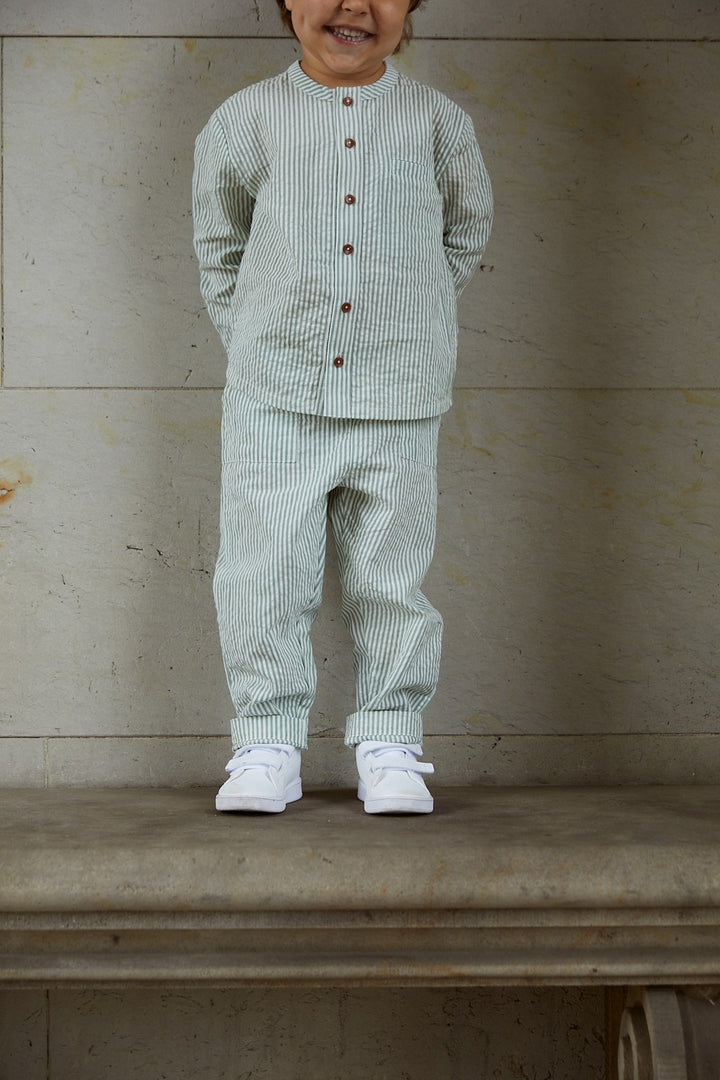 SEERSUCKER PANTS - GREEN W CREAM STRIPE
