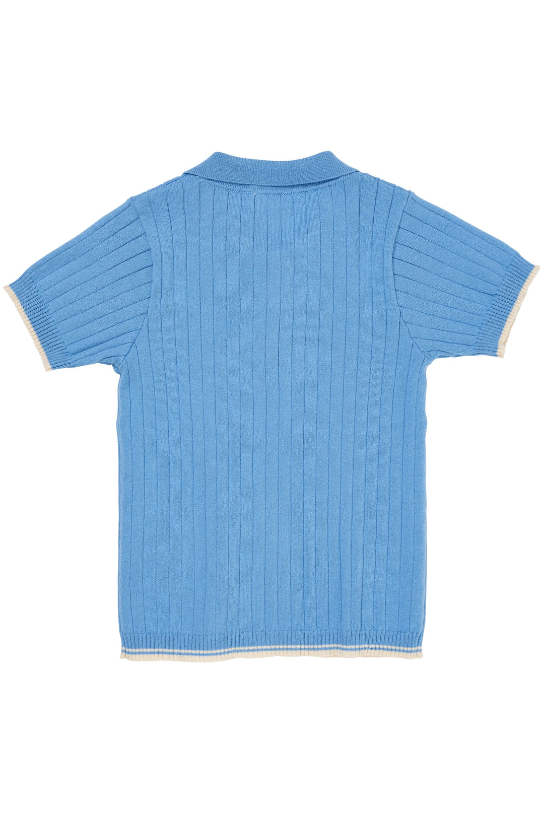 RIB KNITTED POLO - SKY BLUE/CREAM COMB.