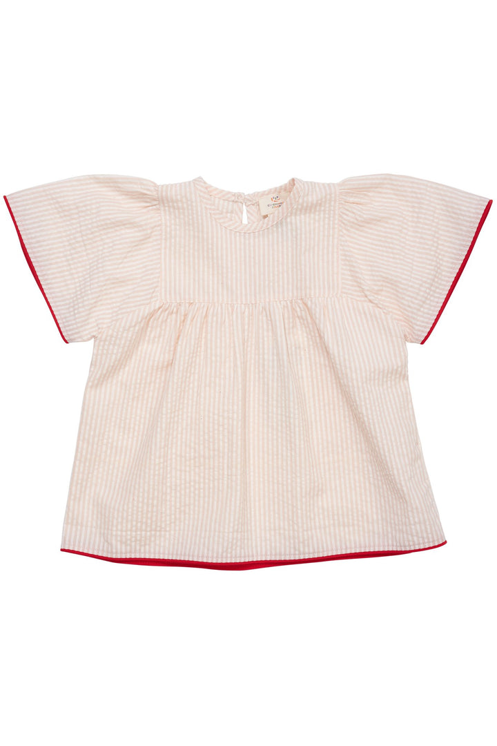 SEERSUCKER BLOUSE W. CONTRAST EDGE - DUSTY ROSE W CREAM STRIPE