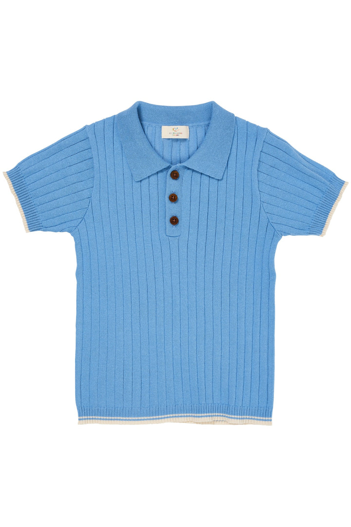 RIB KNITTED POLO - SKY BLUE/CREAM COMB.