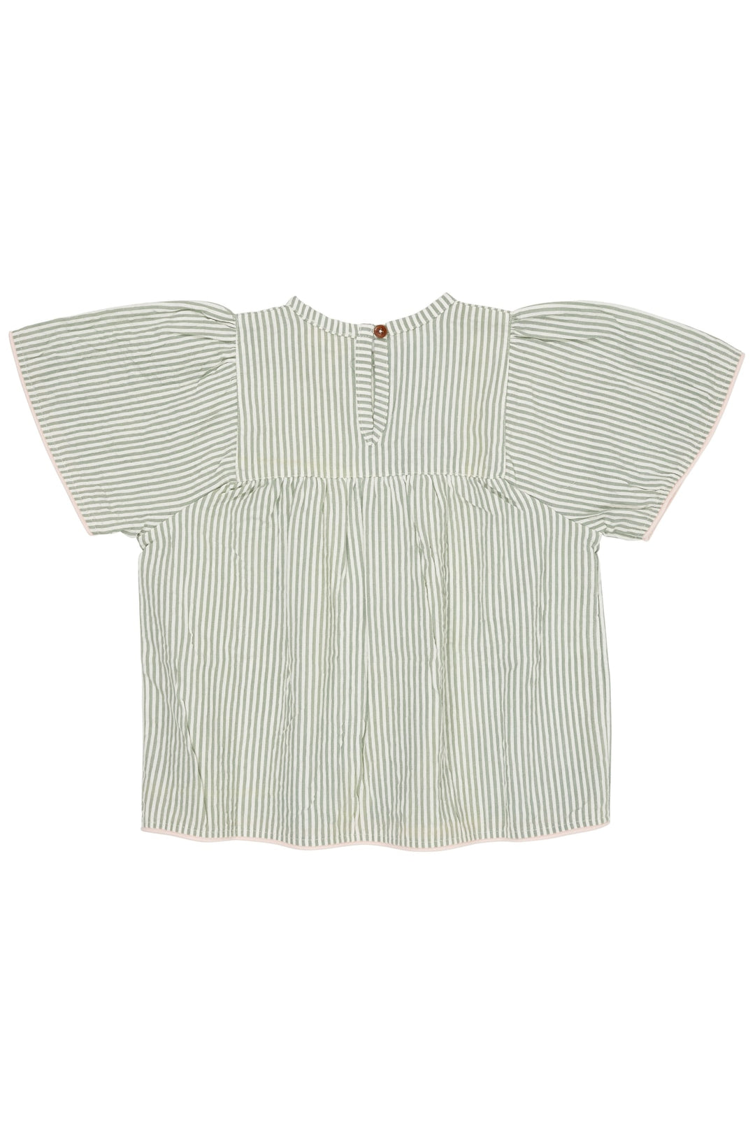 SEERSUCKER BLOUSE W. CONTRAST EDGE - GREEN W CREAM STRIPE W DUSTY ROSE