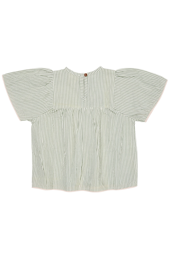 SEERSUCKER BLOUSE W. CONTRAST EDGE - GREEN W CREAM STRIPE W DUSTY ROSE