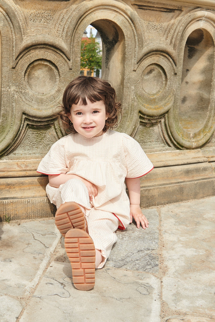 SEERSUCKER BLOUSE W. CONTRAST EDGE - DUSTY ROSE W CREAM STRIPE