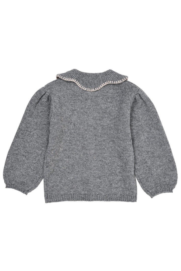 CASHMERE CARDIGAN W. COLLAR - GREY MEL
